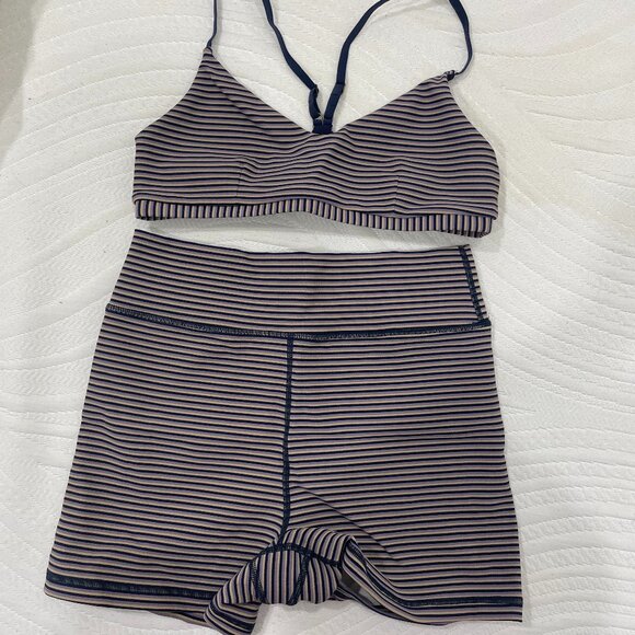 The Upside Pants - The Upside Funky Striped Workout Set Size 6 bra and size M shorts